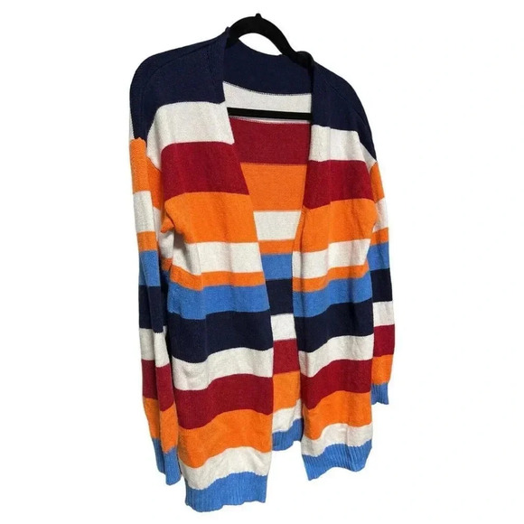 HZSONNE Women's Casual Cardigan Size Medium Color Block Boho Rainbow Stripe - Picture 2 of 6